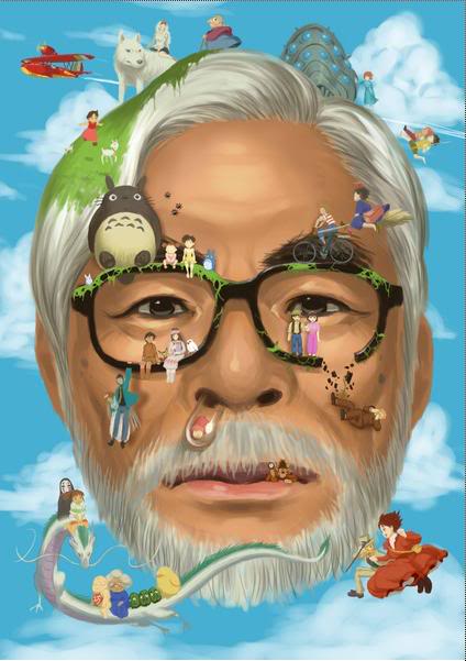 Miyazaki mit seinen Figuren